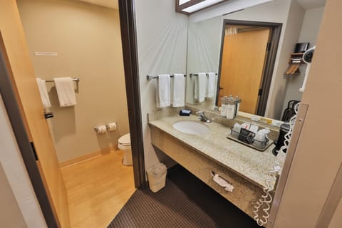 Deluxe Queen | Bathroom | Combined shower/tub, free toiletries, hair dryer, towels