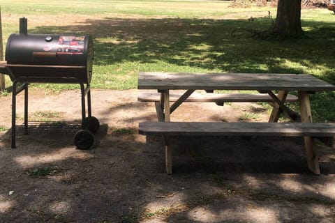 Charcoal grill and picnic table