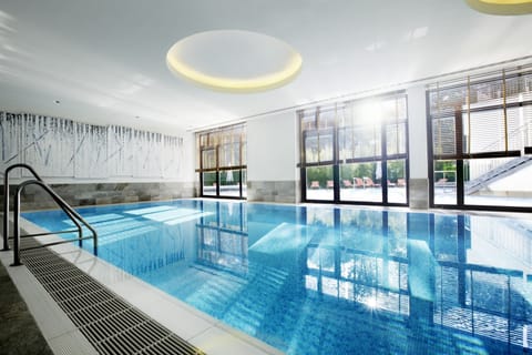 Indoor pool, outdoor pool, open 9:00 AM to 8:00 PM, pool umbrellas