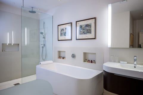 Deluxe Room | Bathroom | Combined shower/tub, designer toiletries, hair dryer, bathrobes