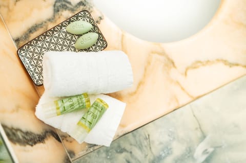 Shower, free toiletries, hair dryer, bidet