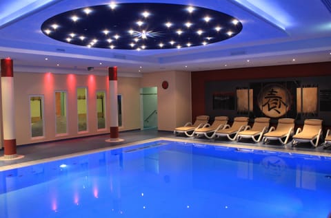 Indoor pool, open 8:00 AM to 8:00 PM, sun loungers