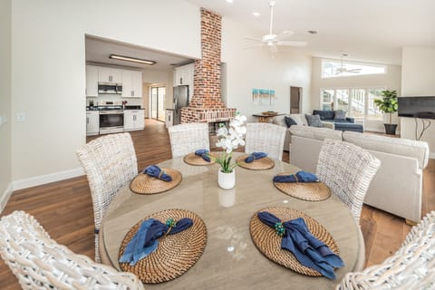 Open concept design for kitchen, dining, living and reading area.  