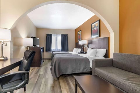 Individually furnished, desk, laptop workspace, blackout drapes