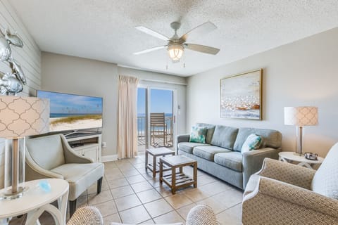 Living Area with Queen Size Sleeper Sofa and access to Private Balcony overlooking the Gulf
