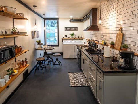 Everything is easy to find; open shelving holds glassware and more.