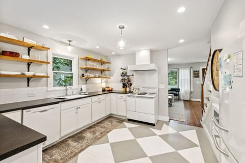 Beautiful updated kitchen with retro appliances.
