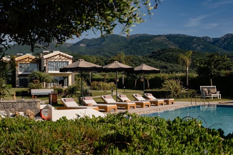 Seasonal outdoor pool, open 10:00 AM to 6:00 PM, pool umbrellas