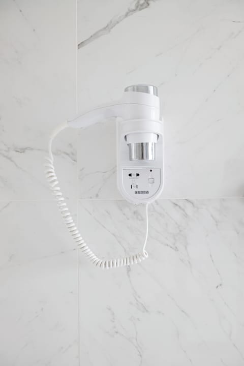 Shower, free toiletries, hair dryer, towels