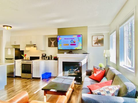 Bright living room with a pullout sofa bed