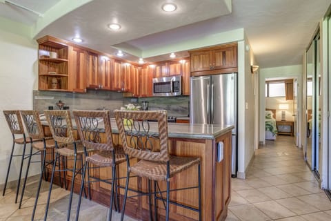 Well-lit living and kitchen area