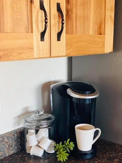 Grab your morning coffee from the Keurig coffeemaker.