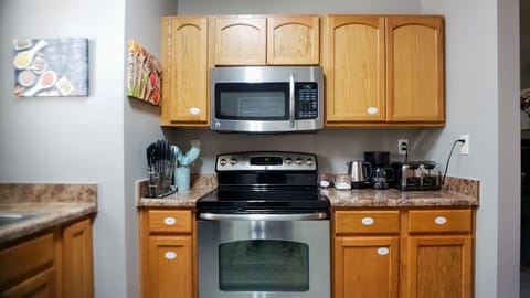 Cook like you're home. Fully stocked kitchen w/toaster, blender, coffee maker...