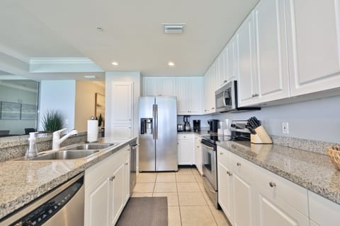 Fully stocked kitchen.