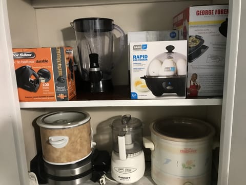 Mixer, blender, 2 crock pots, waffle maker and electric dicer.