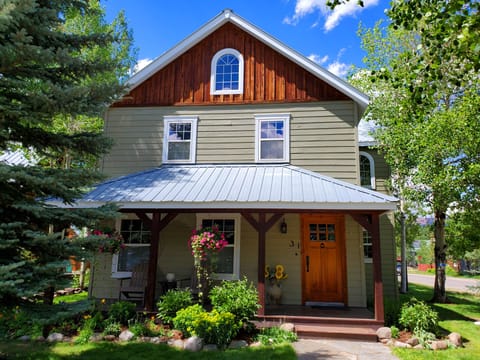 The front of the house is colorful and inviting