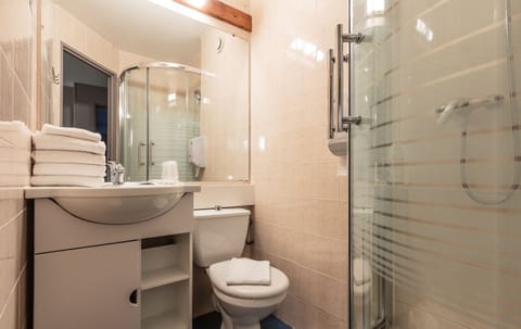 Shower, free toiletries, hair dryer, towels