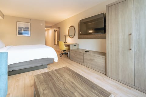 Individually furnished, desk, laptop workspace, blackout drapes