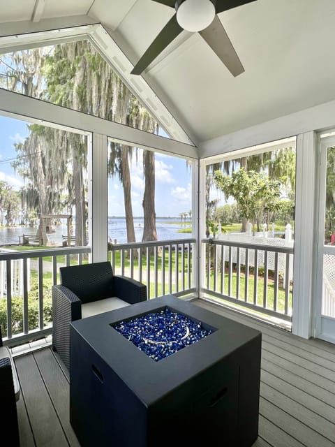 view of the lake from the porch