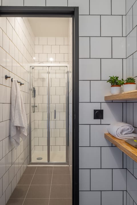 Shower, eco-friendly toiletries, hair dryer, towels