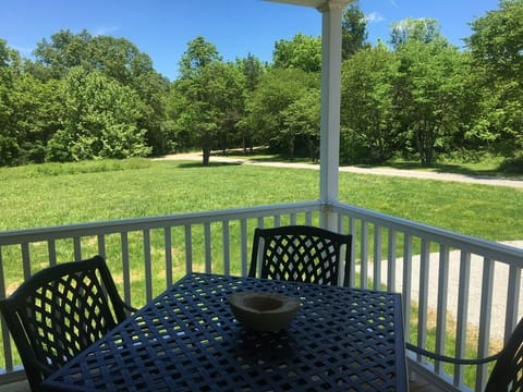 The outdoor table on the covered porch