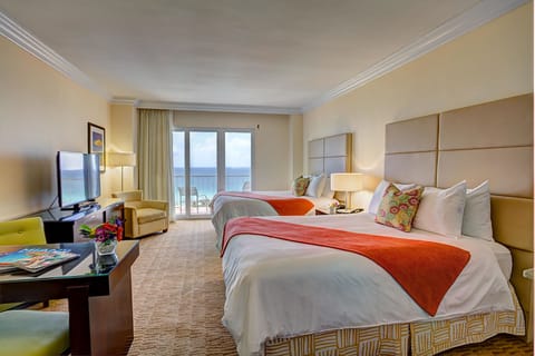 Ocean Front w/Balcony 2 Double Beds | Premium bedding, in-room safe, desk, blackout drapes
