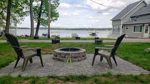 Firepit patio with a view of the lake.
