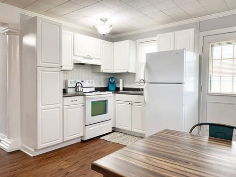 Open concept kitchen with many cooking tools and appliances at the Fox Haus.