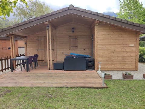 Chalet with outdoor furniture stored 