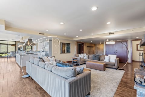 Lowell 401 has a spacious living area with two large sectional sofa's and two leather ottoman's.