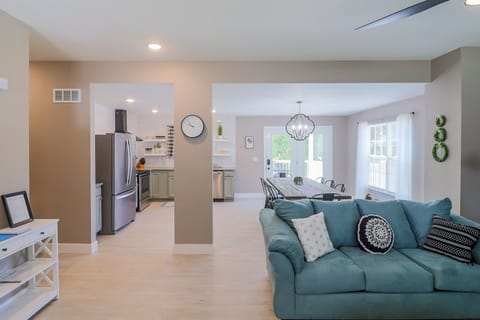 View when you walk in front door. Couch shown is a sleeper sofa. 