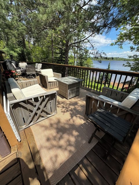 Deck with gas fire table and table with 6 chairs