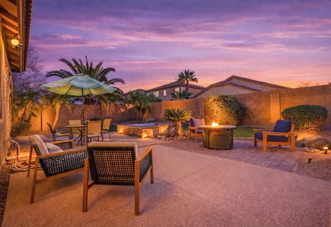 Spacious yard with Spa, fire pit and dining. 