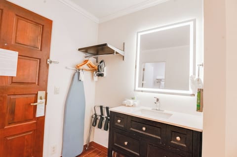 Designer toiletries, hair dryer, towels, soap