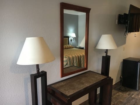 Desk, blackout drapes, iron/ironing board, WiFi