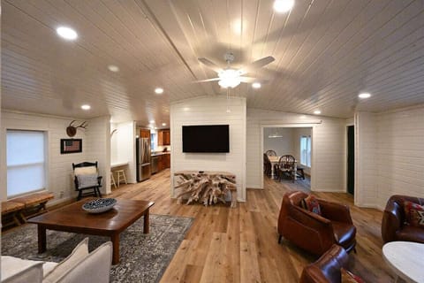 "Living Room: 65""Smart TV with Dish Network"