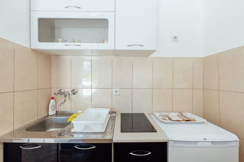 Studio Apartment, Balcony | Private kitchen | Full-size fridge, stovetop, cookware/dishes/utensils