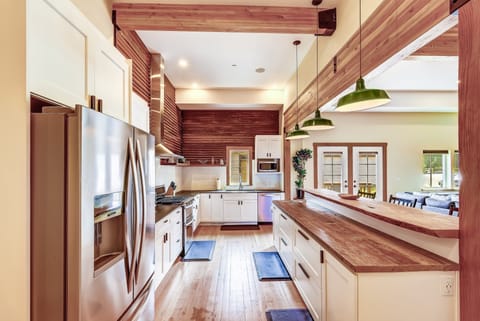 Huge kitchen island reclaimed from the original building