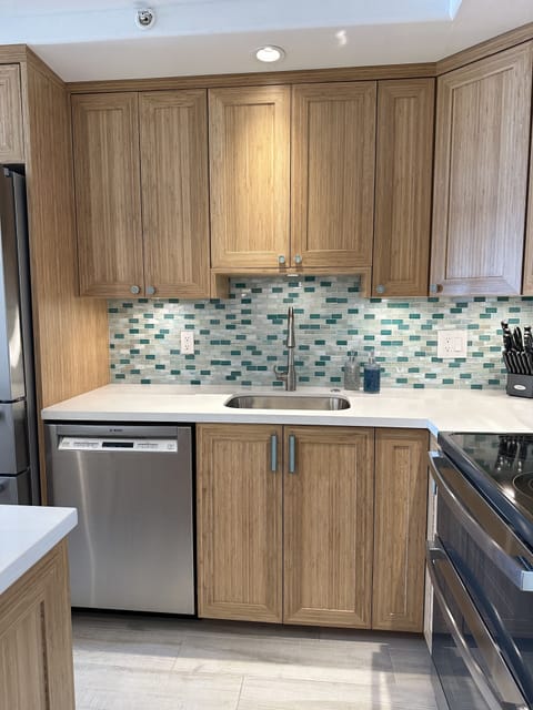 Cheery and roomy kitchen with a nod to the simple style of a family beach house