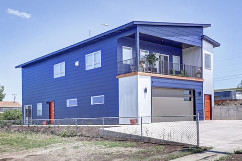 Outside view, The left red door is the entryway.