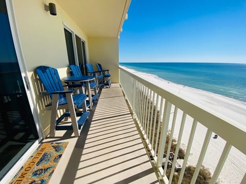 4 High back Balcony chairs make for comfortable beach viewing.
