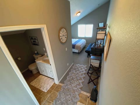 Loft has coffee maker, mini fridge, microwave, internet and smart tv.