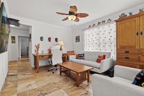 Cozy living room with work space