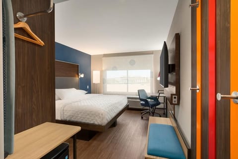 Desk, laptop workspace, blackout drapes, soundproofing