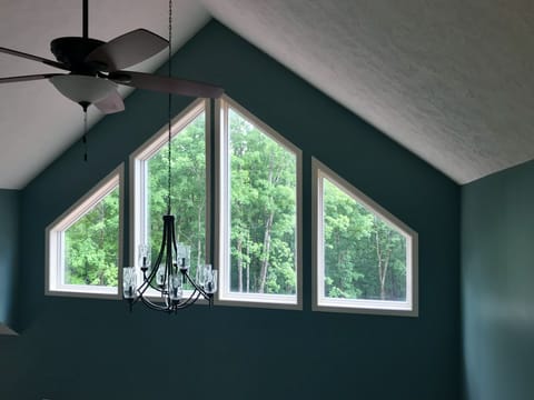 View out cathedral ceiling windows.