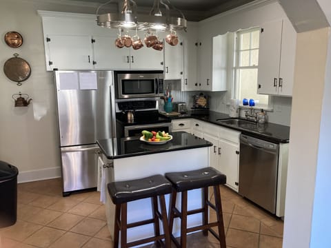 Stainless steel appliances and granite countertops