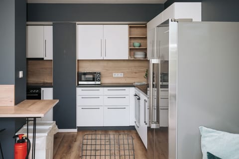 Fridge, microwave, electric kettle