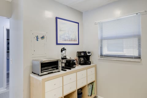 renovated kitchen with stainless appliances and quartz countertops (with glow in the dark sea animals built in)