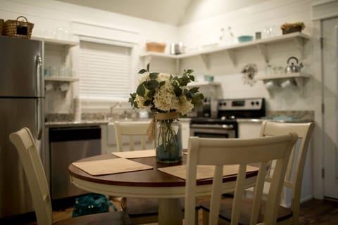 Modern Farmhouse kitchen in cottage rental with dinette set