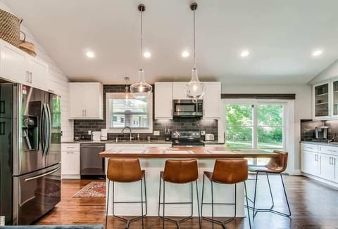 Kitchen and counter seating.